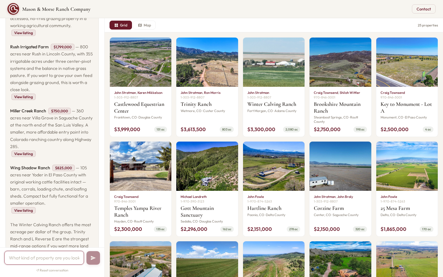 Ranchland AI Search on desktop: Switch to grid view